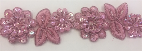 LNS-BBE-190-DUSTYROSE. BRIDAL BEADED LACE - 1.5 INCH WIDE