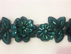 LNS-BBE-190-HUNTERGREEN.  BRIDAL BEADED LACE - HUNTER GREEN - 1.5 INCH WIDE