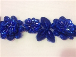 LNS-BBE-190-ROYALBLUE.  BRIDAL BEADED LACE - ROYAL BLUE - 1.5 INCH WIDE