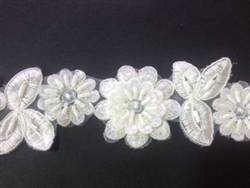 LNS-BBE-190-WHITE.  BRIDAL BEADED LACE - WHITE - 1.5 INCH WIDE