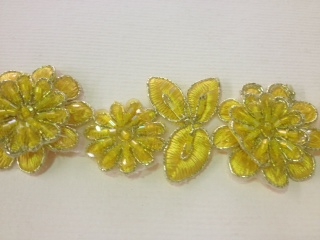 LNS-BBE-190-YELLOW.  BRIDAL BEADED LACE - 1.5 INCH WIDE