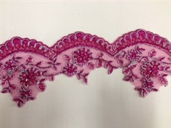 LNS-BBE-197-FUCHSIA.  BRIDAL BEADED TRIM - FUCHSIA - 3.5 INCH WIDE