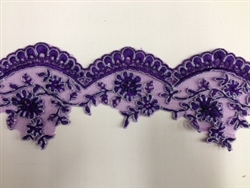 LNS-BBE-197-PURPLE.  BRIDAL BEADED TRIM - PURPLE - 3.5 INCH WIDE
