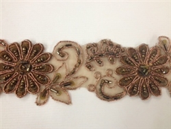 LNS-BBE-198-BRONZE.  BRIDAL BEADED TRIM - BRONZE- 2 INCH WIDE