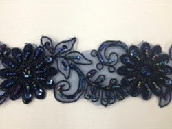 LNS-BBE-198-NAVY.  BRIDAL BEADED TRIM - NAVY - 2 INCH WIDE