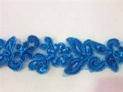 LNS-BBE-199-BLUE.  BRIDAL BEADED TRIM - BLUE - 1.25 INCH WIDE