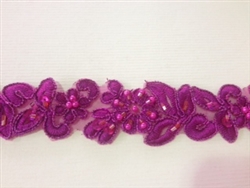 LNS-BBE-199-FUCHSIA.  BRIDAL BEADED TRIM - FUCHSIA - 1.25 INCH WIDE