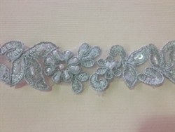 LNS-BBE-199-SILVER.  BRIDAL BEADED TRIM - SILVER - 1.25 INCH WIDE