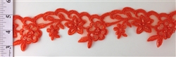 LNS-BBE-203-CORAL. BRIDAL BEADED LACE ON ORGANZA