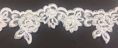 LNS-BBE-203-WHITE. BRIDAL EMBROIDERY BEADED LACE ON ORGANZA