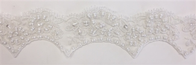 LNS-BBE-206-OFFWHITE. BRIDAL BEADED LACE - 2 " WIDE