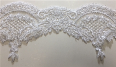 LNS-BBE-213-WHITE. BRIDAL EMBROIDERED LACE - 6.5 " WIDE