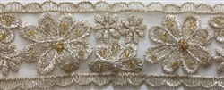 LNS-BBE-216-GOLD. BRIDAL EMBROIDERED LACE WITH SEQUINS - 2 " WIDE
