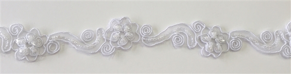 LNS-BBE-218-WHITE. BRIDAL BEADED LACE WITH BEADS AND PEARLS - 1" - WHITE