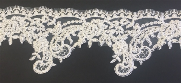 LNS-BBE-219-OFFWHITE. FULLY BEADED BRIDAL LACE- 5" - WHITE