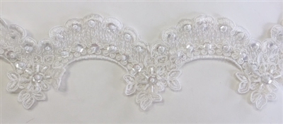 LNS-BBE-221-OFFWHITE.  Fully Beaded Bridal Lace - Off White - 3.5 Inch Wide