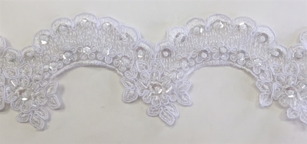 LNS-BBE-221-WHITE.  Fully Beaded Bridal Lace - White - 3.5 Inch Wide