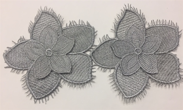 LNS-BBE-229-GREY. Grey Bridal Lace with Raised Leaves - Sold By the Yard - 4 Inch Wide