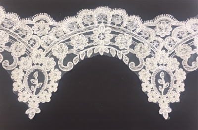 LNS-BBE-251-OFFWHITE. Off-White Embroidery Beaded Bridal Lace - Sold By the Yard - 5 Inch Wide