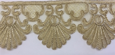 LNS-BBE-261-GOLD.  Gold Bridal Lace - 3.5 Inch Wide - Sold By the Yard