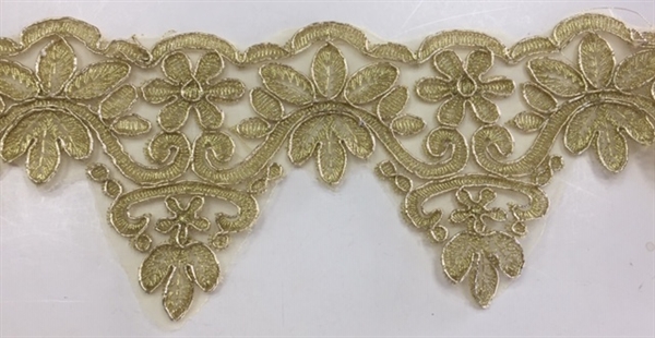 LNS-BBE-262-GOLD.  Gold Bridal Lace - 3.5 Inch Wide - Sold By the Yard