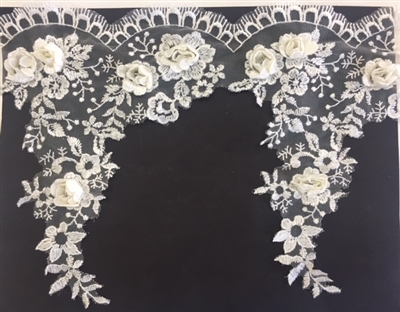 LNS-BBE-265-OFFWHITE.  Off White Bridal Lace with 3-Dimensional Rosettes - 9 Inch Wide - Sold By the Yard
