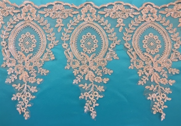 LNS-BBE-273-GOLDSILVER. Embroidered Bridal Lace - Gold with Silver Borders - 12 Inch Wide - Price per Yard: $6.00