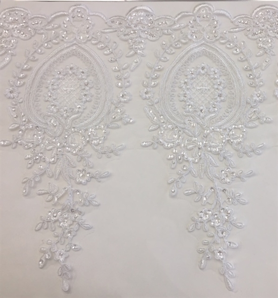 LNS-BBE-273-IVORY.  Embroidered Bridal Lace with Beads and Sequins - 14 Inch Wide - IVORY - Price per yard