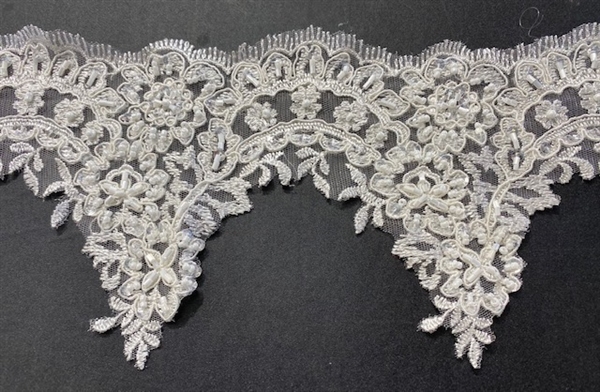 LNS-BBE-286-OFFWHITE. EMBROIDERED BRIDAL BEADED LACE - 5" - OFFWHITE