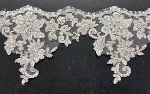 LNS-BBE-287-OFFWHITE. EMBROIDERED BRIDAL BEADED LACE - 6" - OFFWHITE