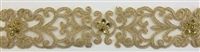 LNS-BBE-306-DARKGOLD. EMBROIDERED BRIDAL BEADED LACE - 2" - DARKGOLD