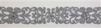 LNS-BBE-306-SILVER. EMBROIDERED BRIDAL BEADED LACE - 2" - SILVER