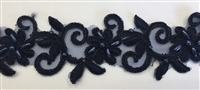 LNS-BBE-311-BLACK. EMBROIDERED BRIDAL BEADED LACE WITH BEADS - 1.5" - BLACK