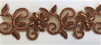 LNS-BBE-311-BROWN. EMBROIDERED BRIDAL BEADED LACE WITH BEADS - 1.5" - BROWN