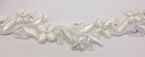 LNS-BBE-314-IVORY. EMBROIDERED BRIDAL BEADED LACE WITH BEADS - 1.5" - IVORY