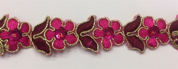 LNS-BBE-319-FUCHSIA.  EMBROIDERED BRIDAL LACE - 1 " - FUCHSIA