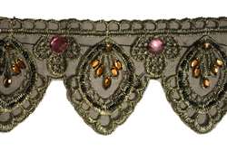 LNS-BED-115-OLIVE.  2.0"-wide Beaded Lace