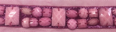 LNS-BED-149-FUCHSIA.  Beaded Trim with Beautifully Arranged Fuchsia Acrylics on a Shiny Strip - Sold By the Yard - 1 Inch Wide