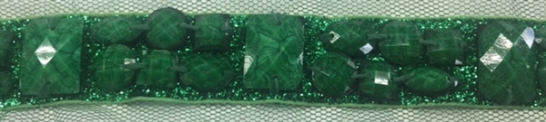 LNS-BED-149-GREEN.  Beaded Trim with Beautifully Arranged Green Acrylics on a Shiny Strip - Sold By the Yard - 1 Inch Wide