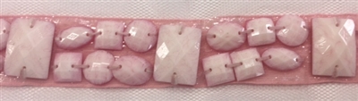 LNS-BED-149-PINK.  Beaded Trim with Beautifully Arranged Pink Acrylics on a Shiny Strip - Sold By the Yard - 1 Inch Wide