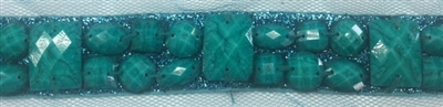 LNS-BED-149-TURQUOISE.  Beaded Trim with Beautifully Arranged Turquoise Acrylics on a Shiny Strip - Sold By the Yard - 1 Inch Wide