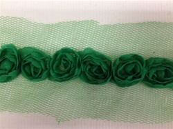 LNS-FLR-146-1LINE-GREEN. 1-LINE FLORAL LACE ON ORGANZA
