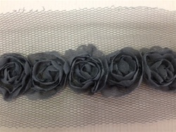 LNS-FLR-146-1LINE-GREY. 1-LINE FLORAL LACE ON ORGANZA