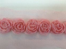 LNS-FLR-146-1LINE-PINK. 1-LINE FLORAL LACE ON ORGANZA