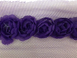 LNS-FLR-146-1LINE-PURPLE. 1-LINE FLORAL LACE ON ORGANZA