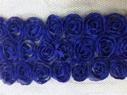 LNS-FLR-146-3LINE-BLUE.  3-LINE FLORAL LACE ON ORGANZA