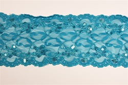 LST-BED-101-TOURQUOISE.    6.0"-wide Stretch Beaded Lace