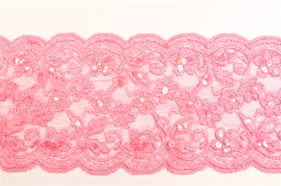 LST-BED-102-PINK.  6.0"-wide Stretch Beaded Lace
