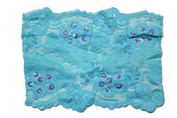 LST-BED-104-BLUE.  6.0"-wide Stretch Beaded Lace