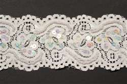 LST-BED-106-ABWHITE.  Beaded Stretch Lace